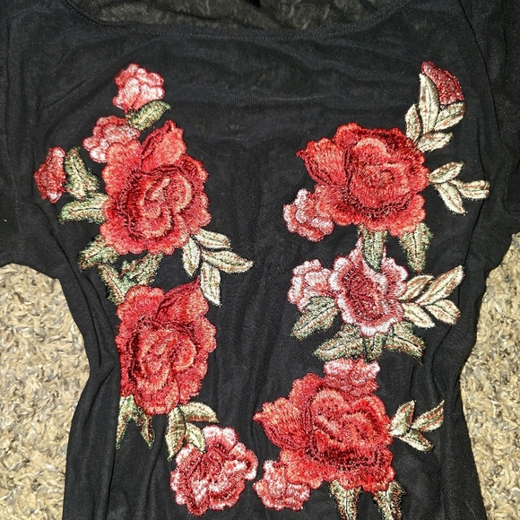 Forever 21 Black Bodysuit with Red Floral Design - Picture 2 of 3